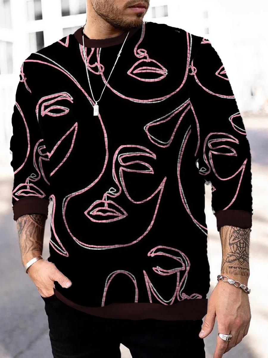 Human face line pullover sweatshirt