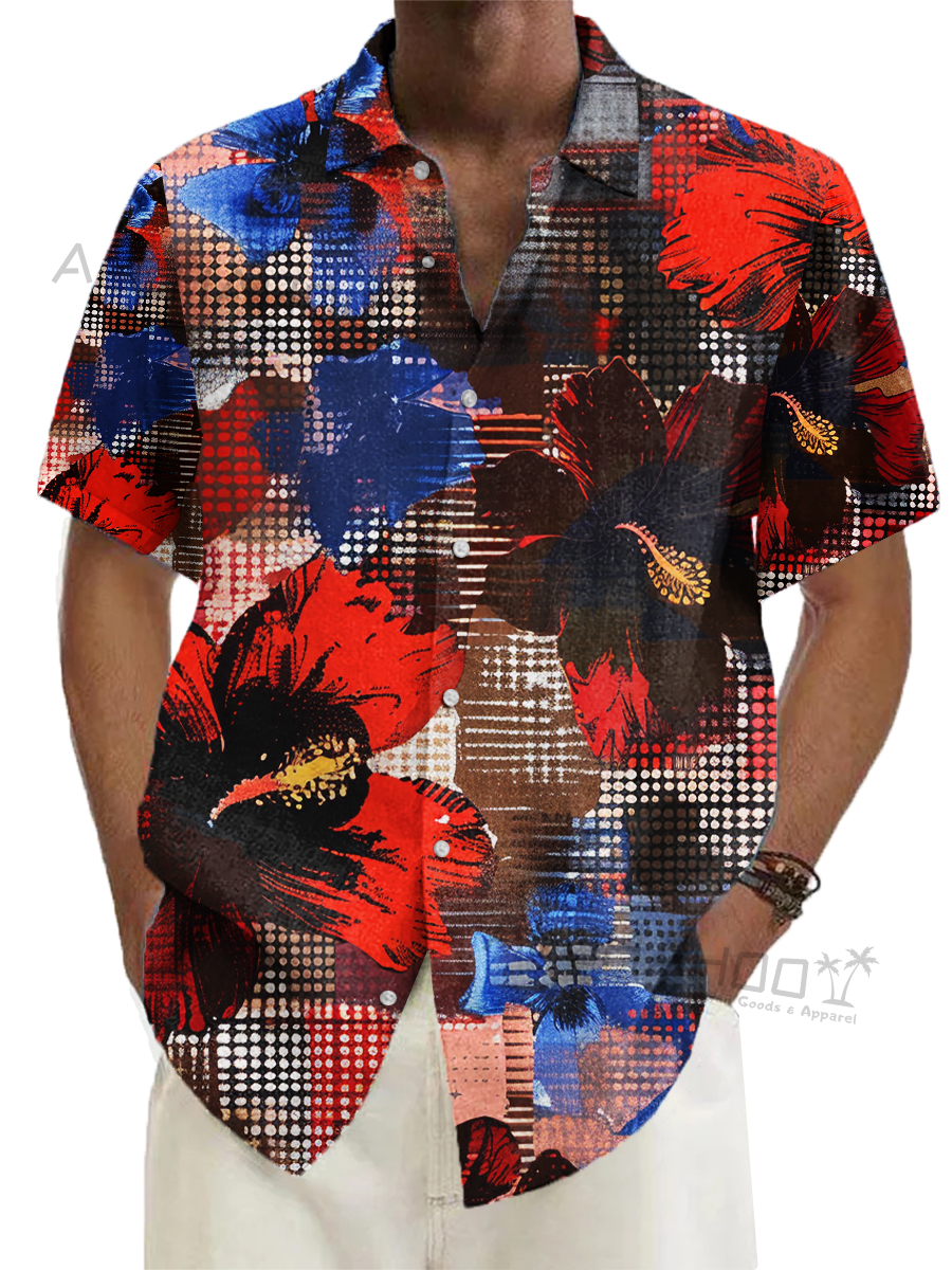 Alohahoo X Artist Art Floral Plaid Pattern Loose Short-Sleeved Shirt