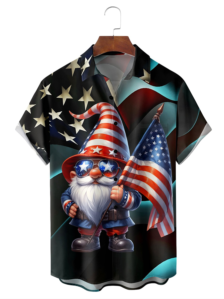 Happy Independence Day Flag Chest Pocket Short Sleeve Casual Shirt