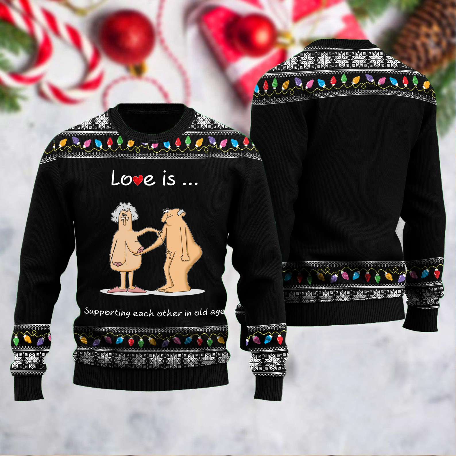 Ugly Christmas Dirty Christmas New Year Love Is Print Knit Pullover Sweater