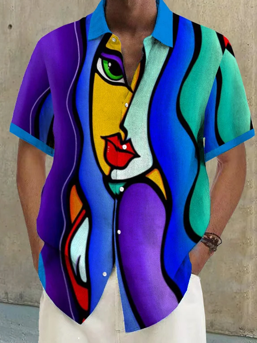 Men's Shirt Art Colorful Beauty Print Vacation Oversized Short Sleeve Shirt