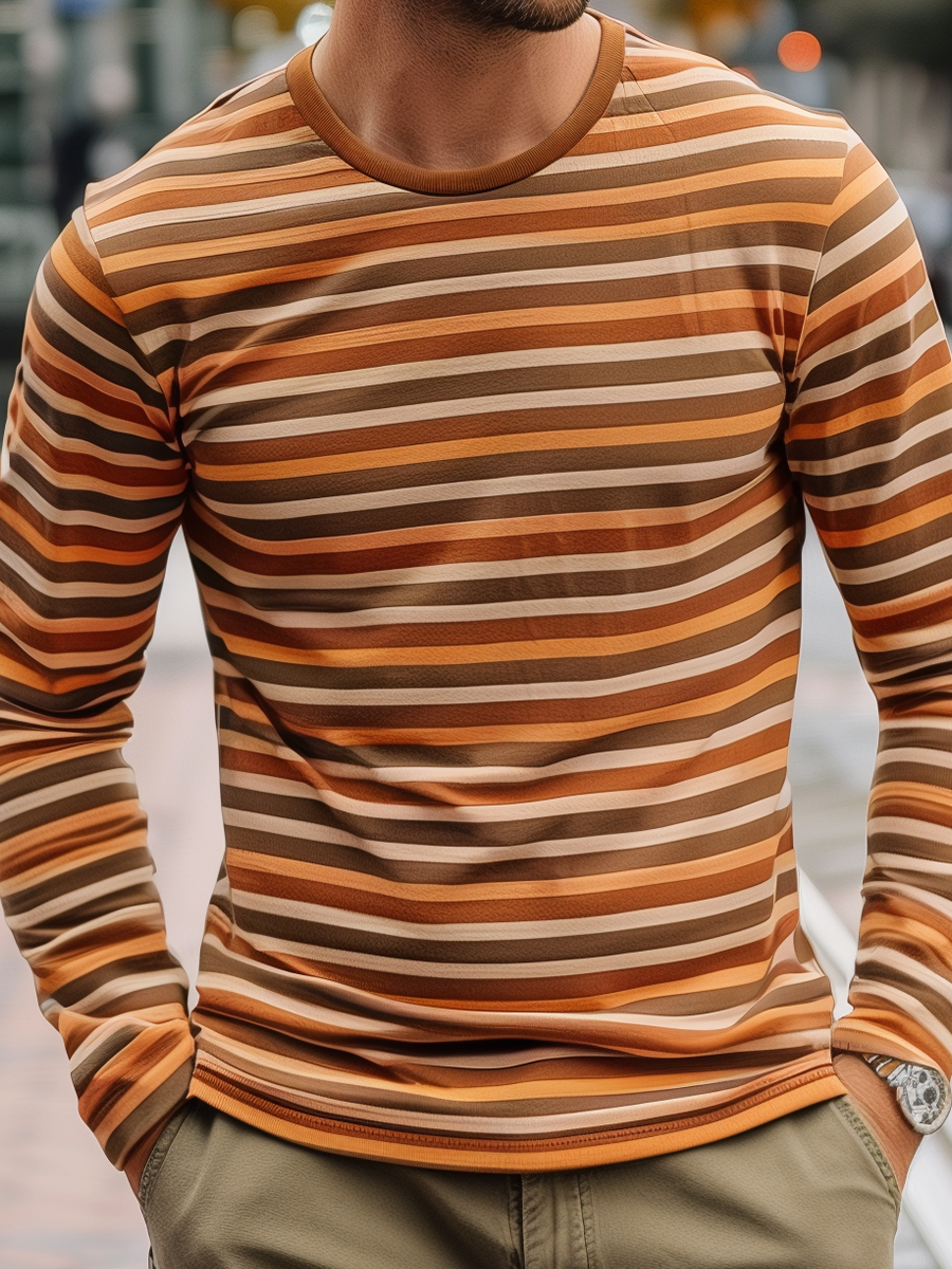 Men's Brown Long Sleeve T-Shirt For Fall