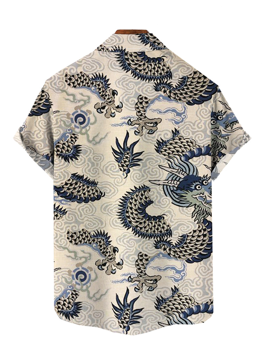 Men's Hawaiian Shirts Flying Dragon In The Cloud Print Aloha Shirts
