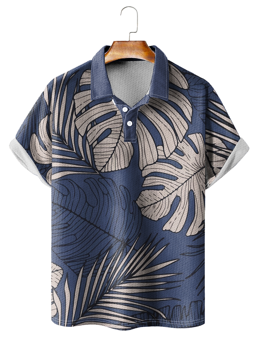 Men's Polo Shirt Tropic Plant Leaves Print Short Sleeve Golf Shirt