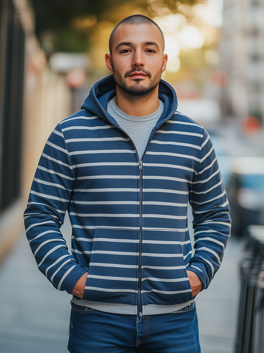 Navy Striped Classic Hoodie