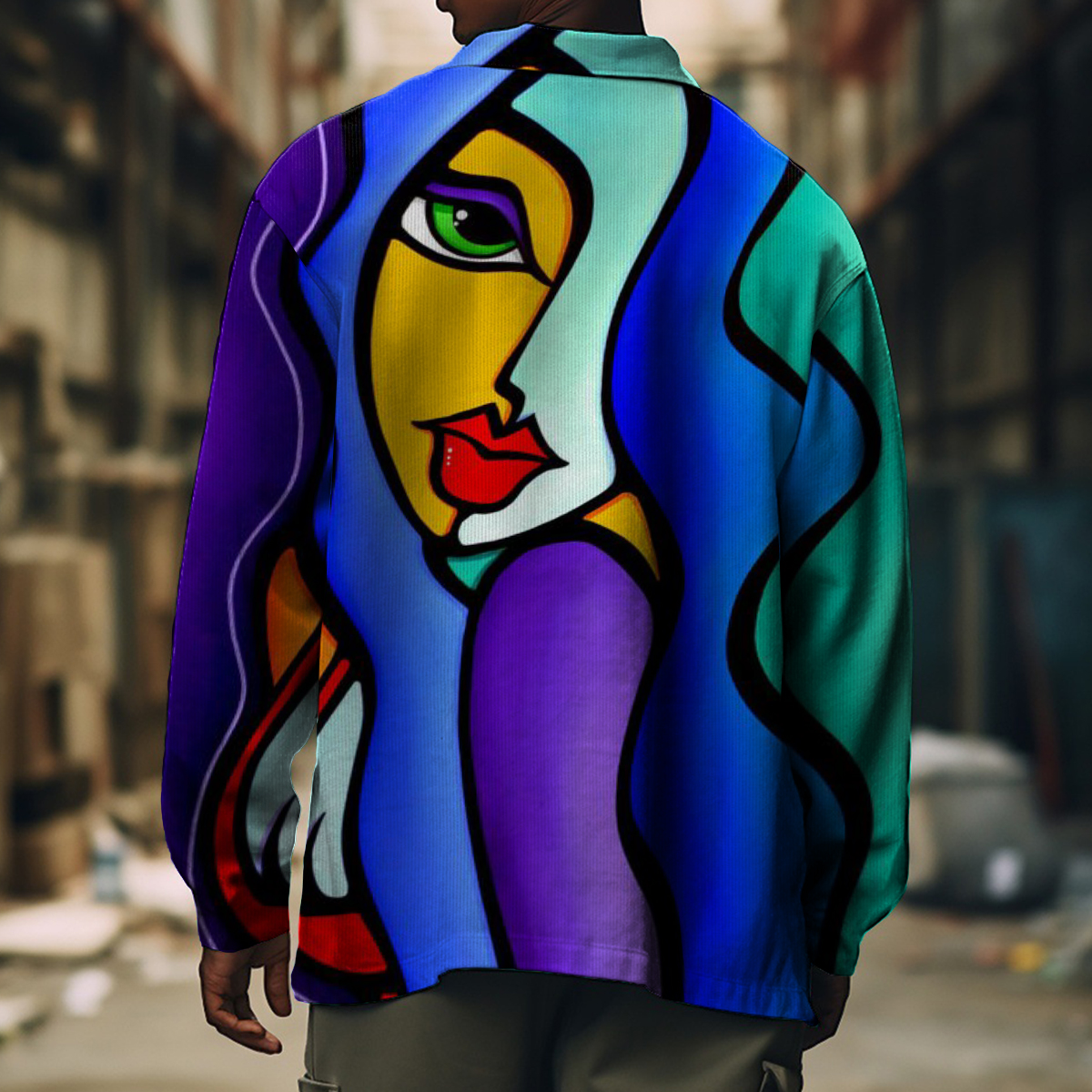 Men's Casual Jacket Abstract Design Print Long Sleeve Pockets Jacket