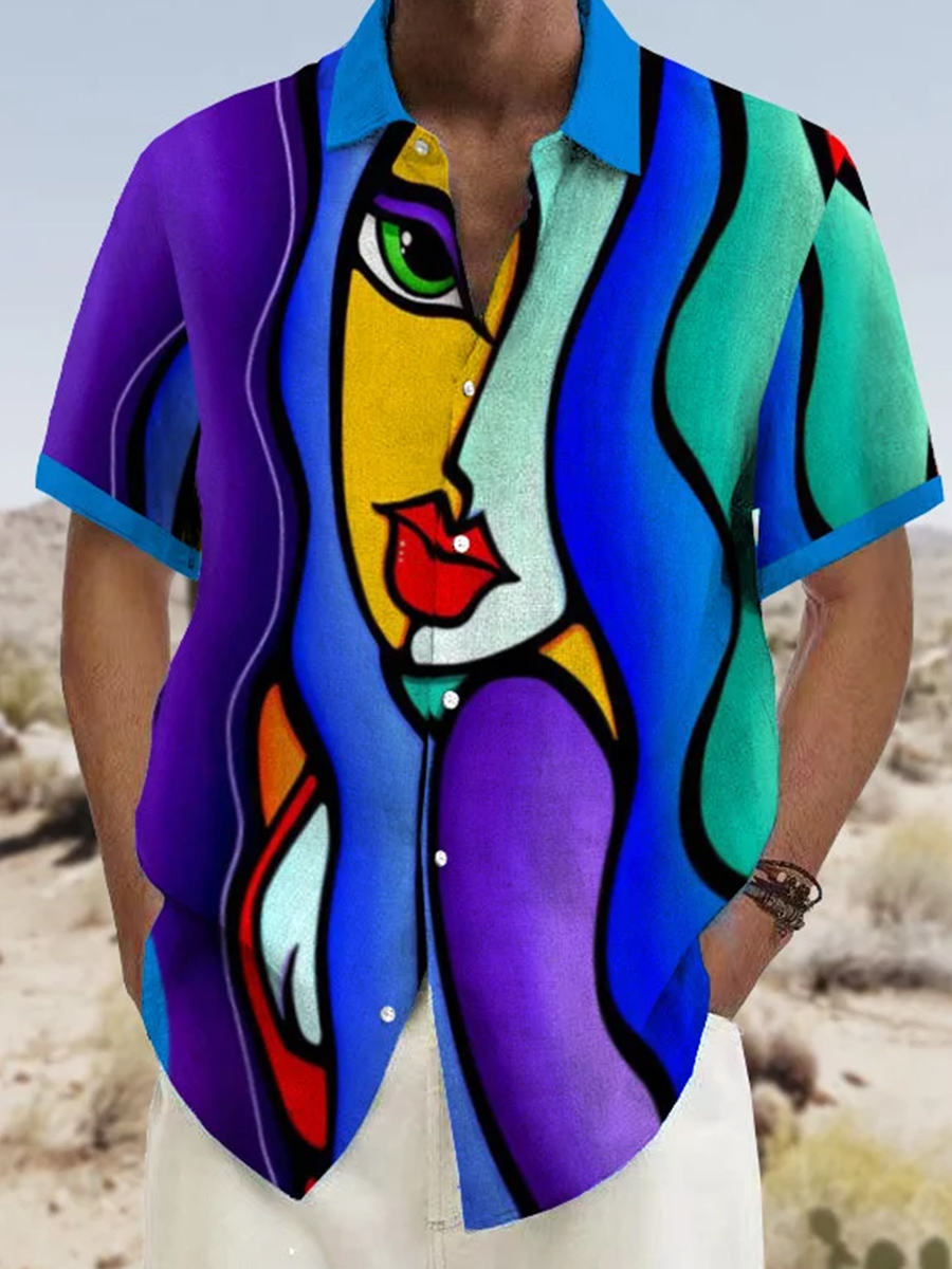 Men's Shirt Art Colorful Beauty Print Vacation Oversized Short Sleeve Shirt