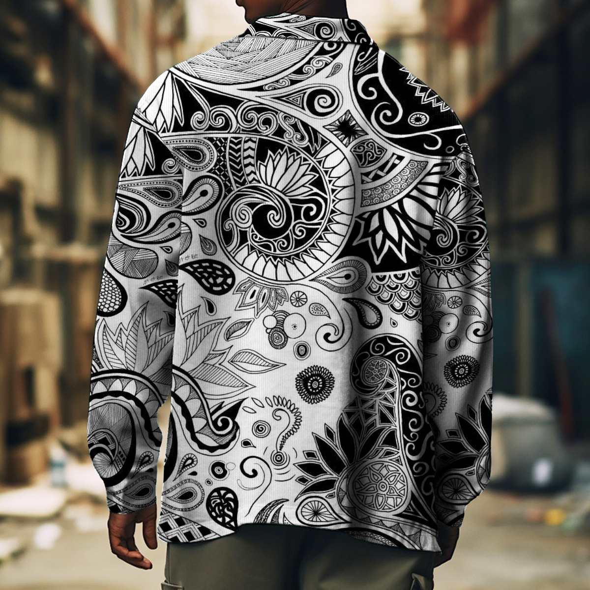 Men's Casual Jacket Art Paisley Floral Print Long Sleeve Pockets Jacket