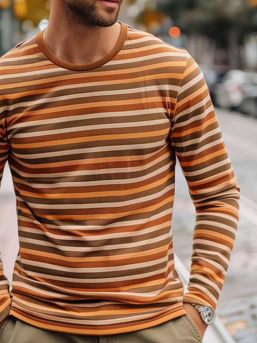 Men's Brown Long Sleeve T-Shirt For Fall