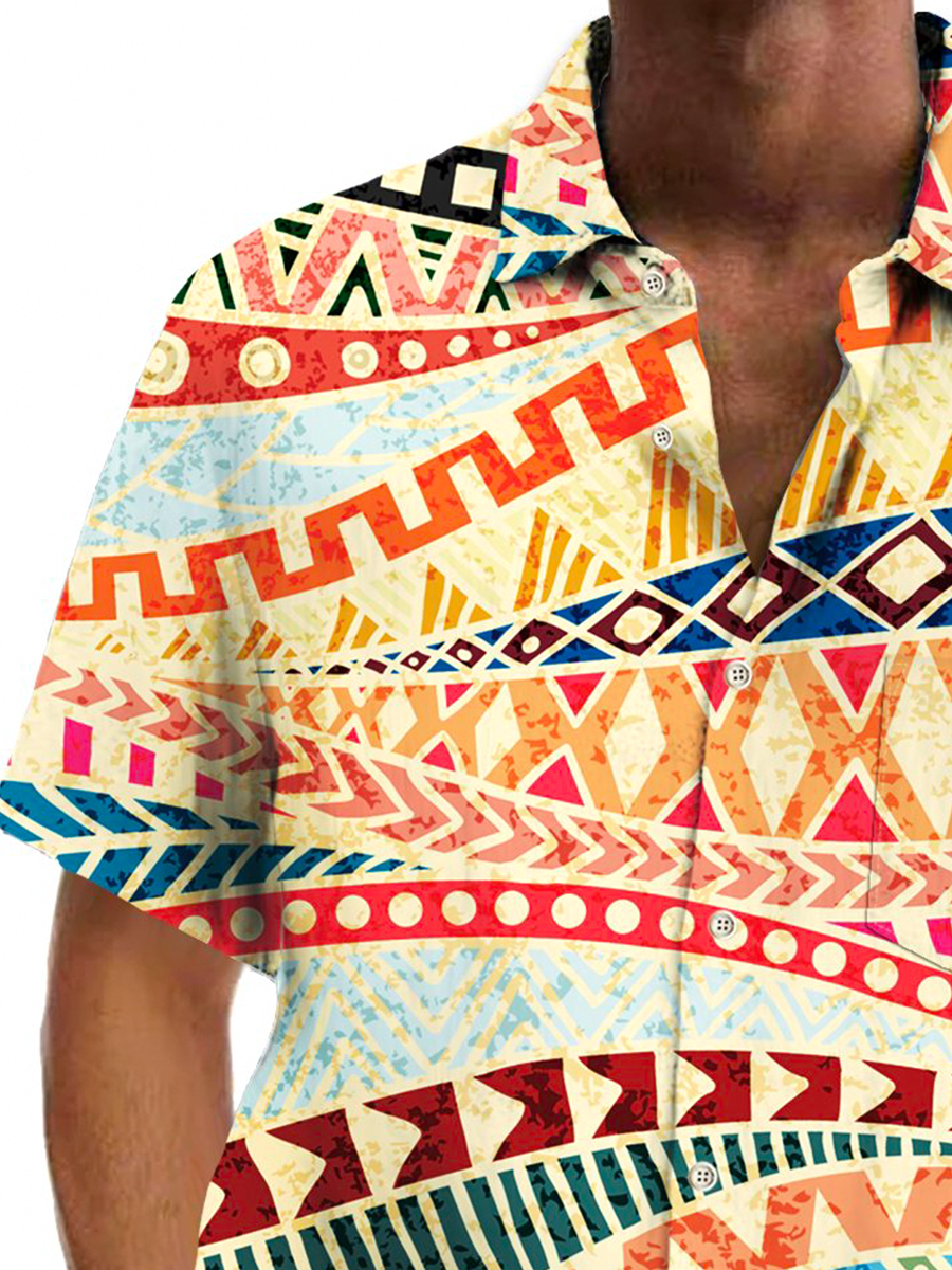 Men's Shirt Art Retro Wavy Print Vacation Oversized Short Sleeve Shirt