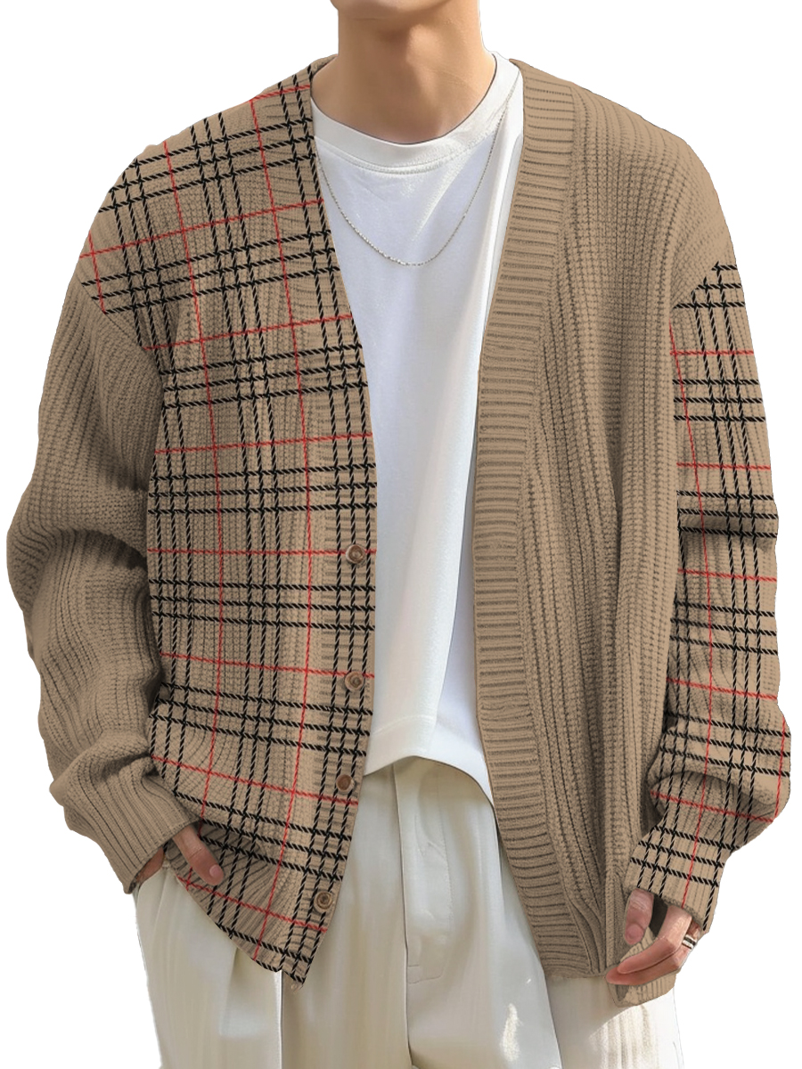 Men's Sweater Stylish Plaid Buttoned Cardigan Sweater