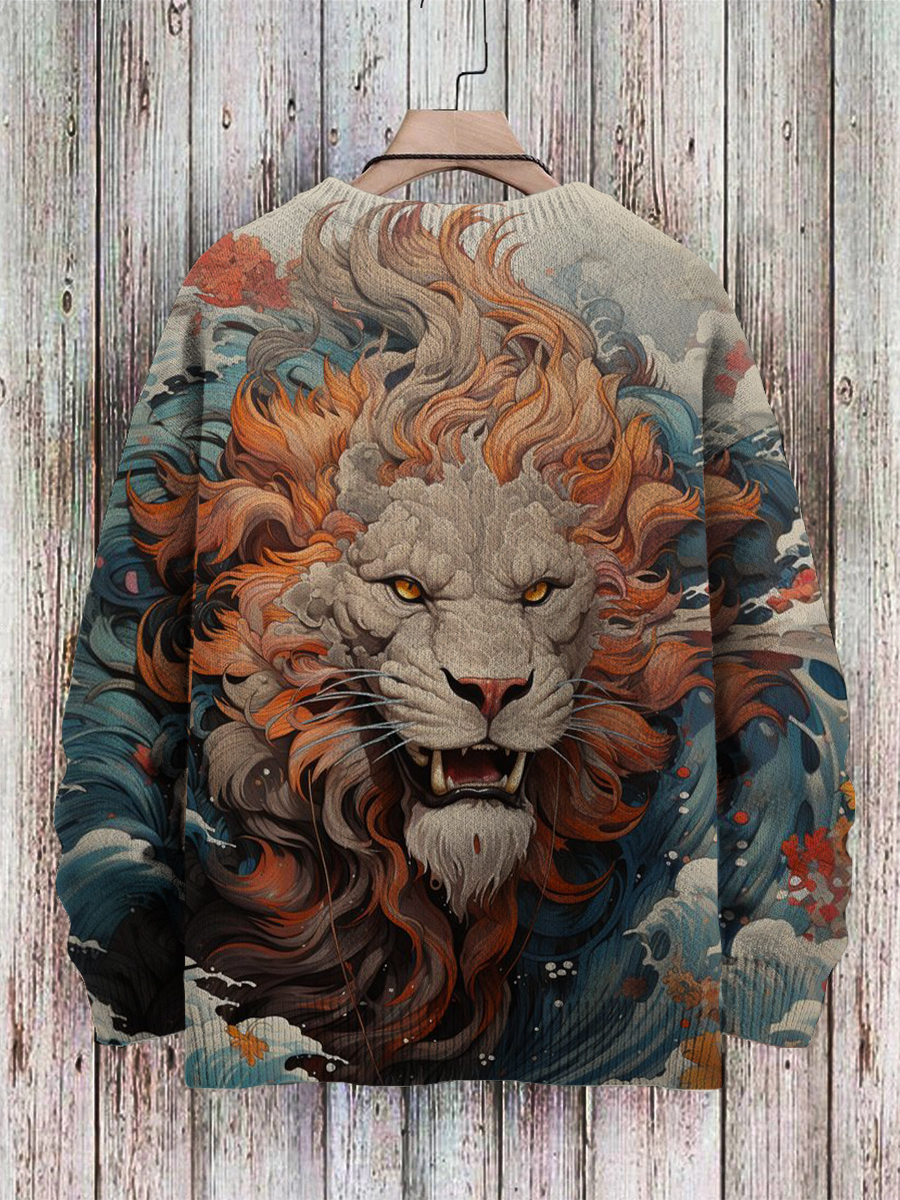 Men's Sweater Lion Art Pattern Pullover Print Casual Sweater
