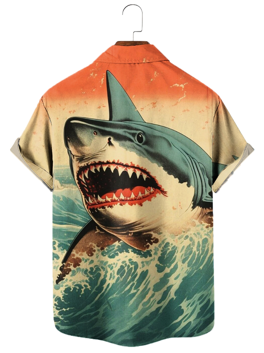 Men's Hawaiian Shirts Japanese Style Ukiyo-e Octopus Print Aloha Shirts