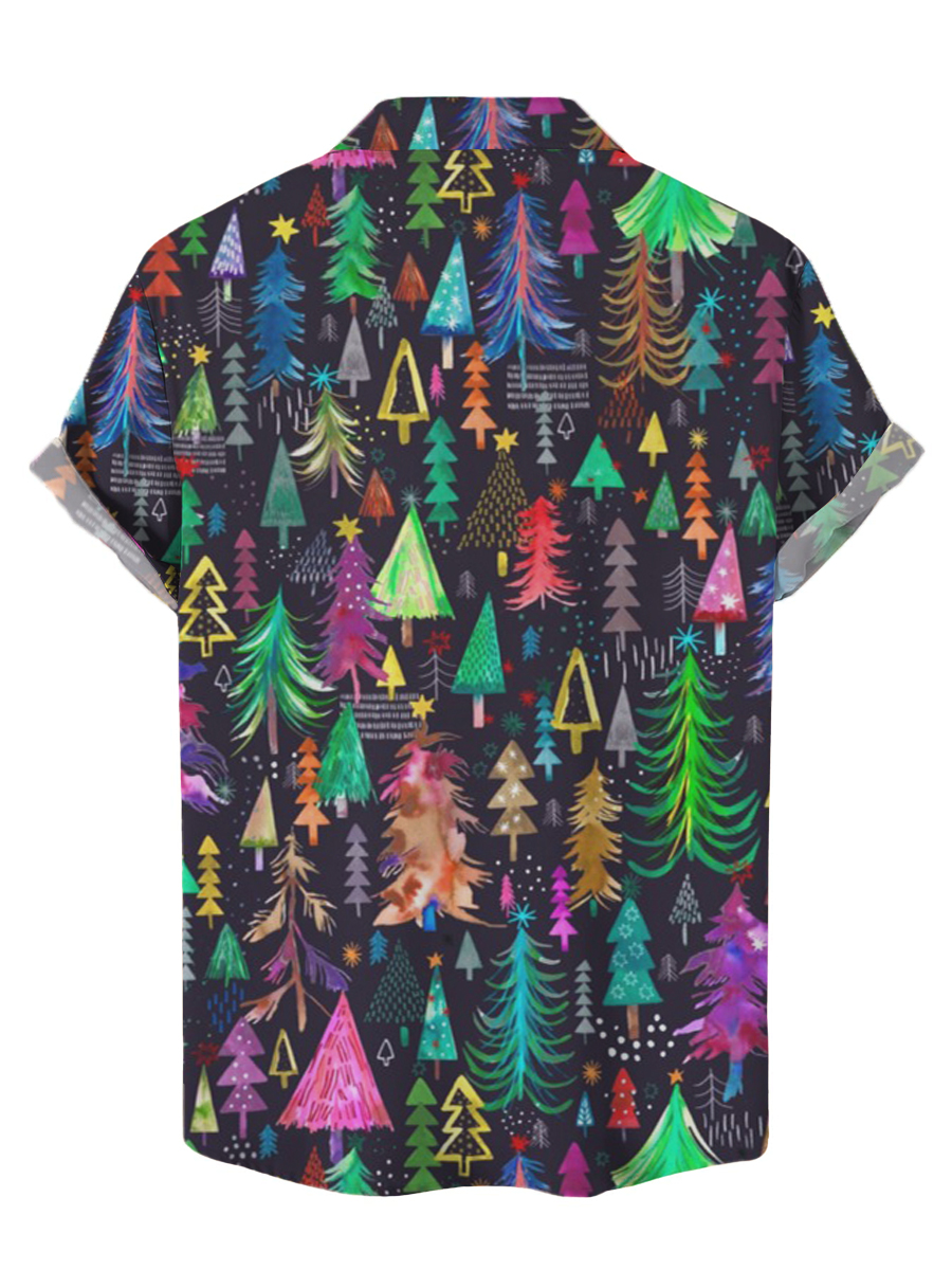 Men's Hawaiian Shirts Colorful Christmas Tree Print Aloha Shirts