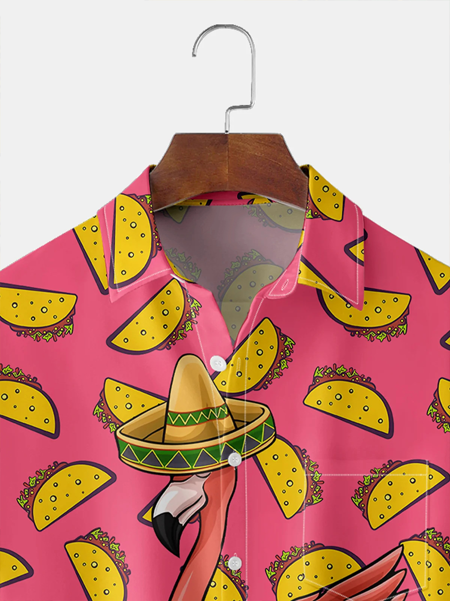 Moisture-wicking Taco Flamingo Chest Pocket Casual Shirt