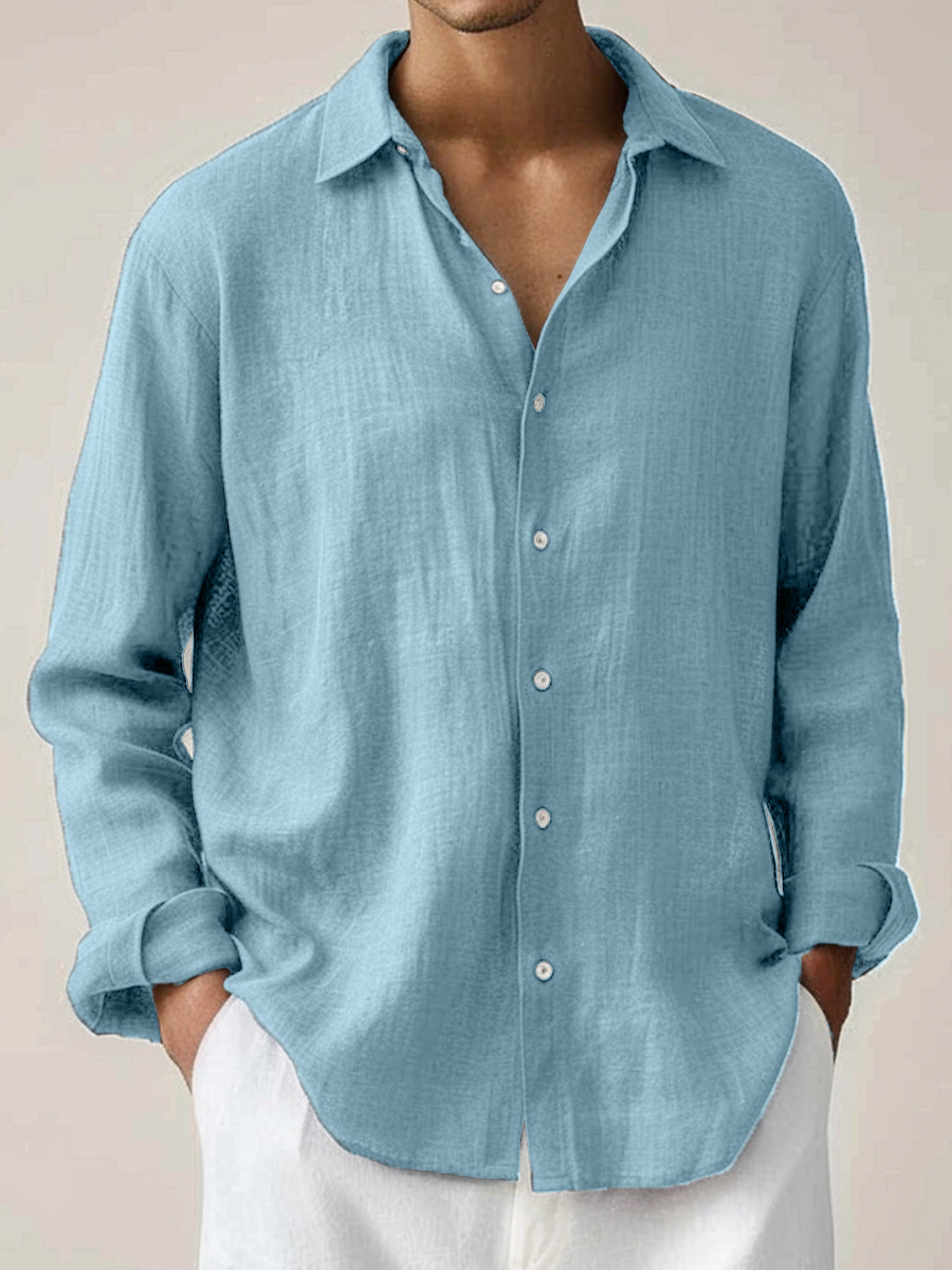 Men's Cotton-Linen Shirt Basics Solid Color Breathable Plus Size Shirts