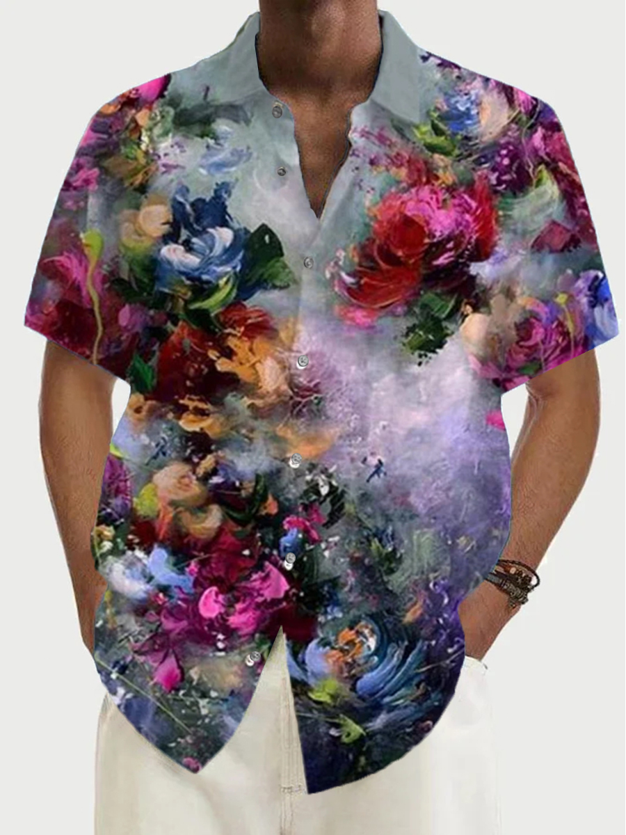 Men's Art Flower Short Sleeve Casual Shirt