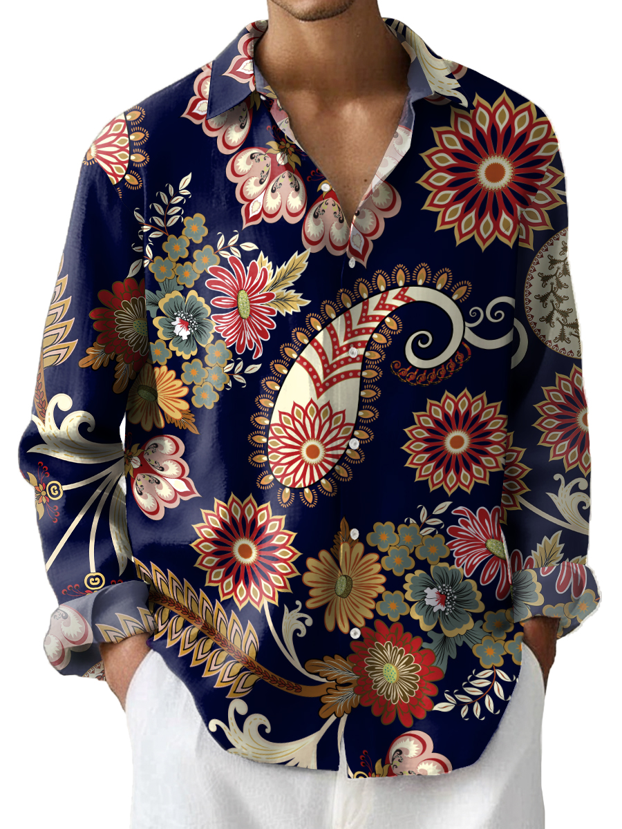 Men's Casual Shirt Paisley Plus Size Long Sleeve Shirts