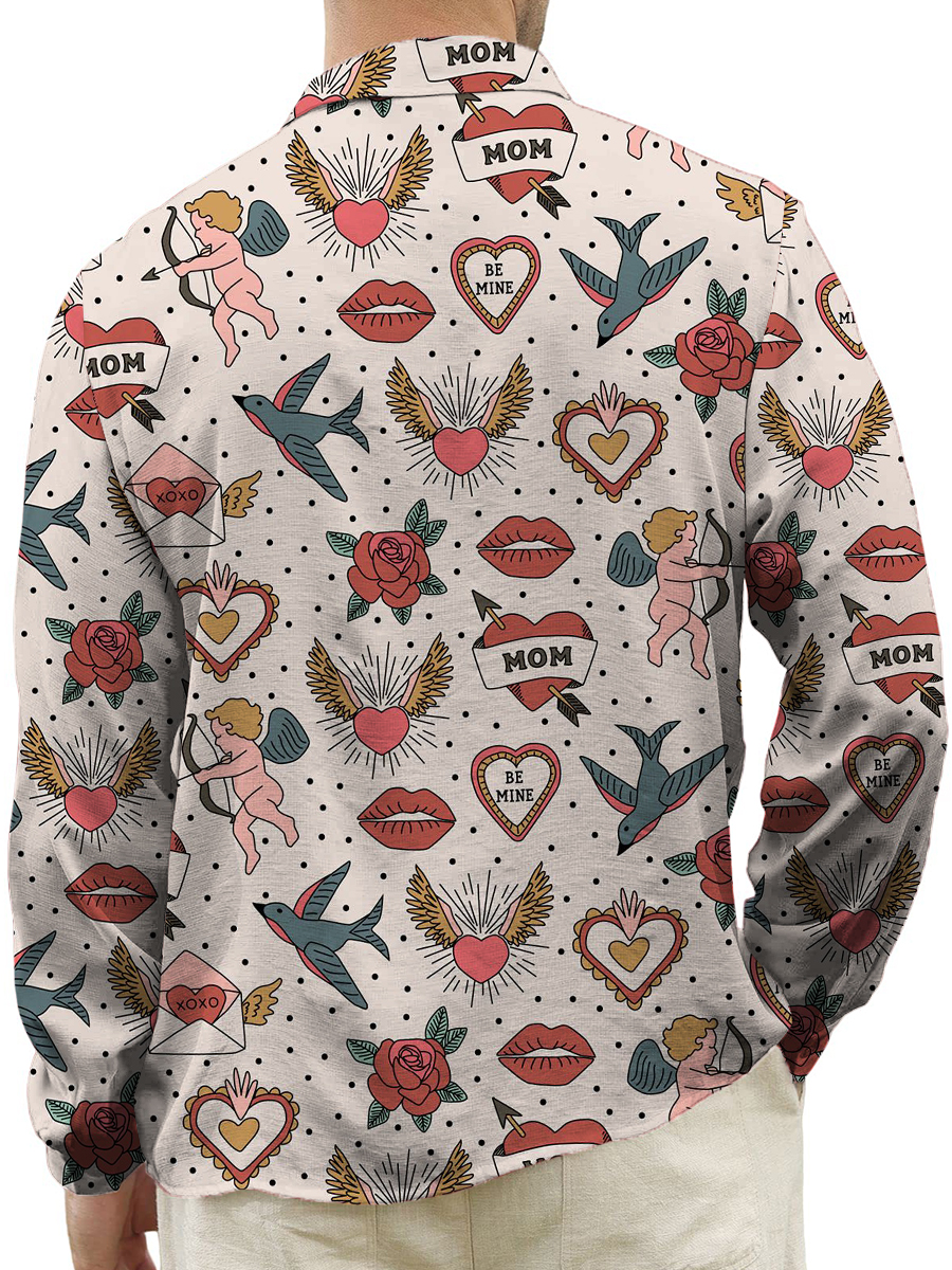 Valentine Cupid Pattern Long Sleeve Shirts Trend Shirts