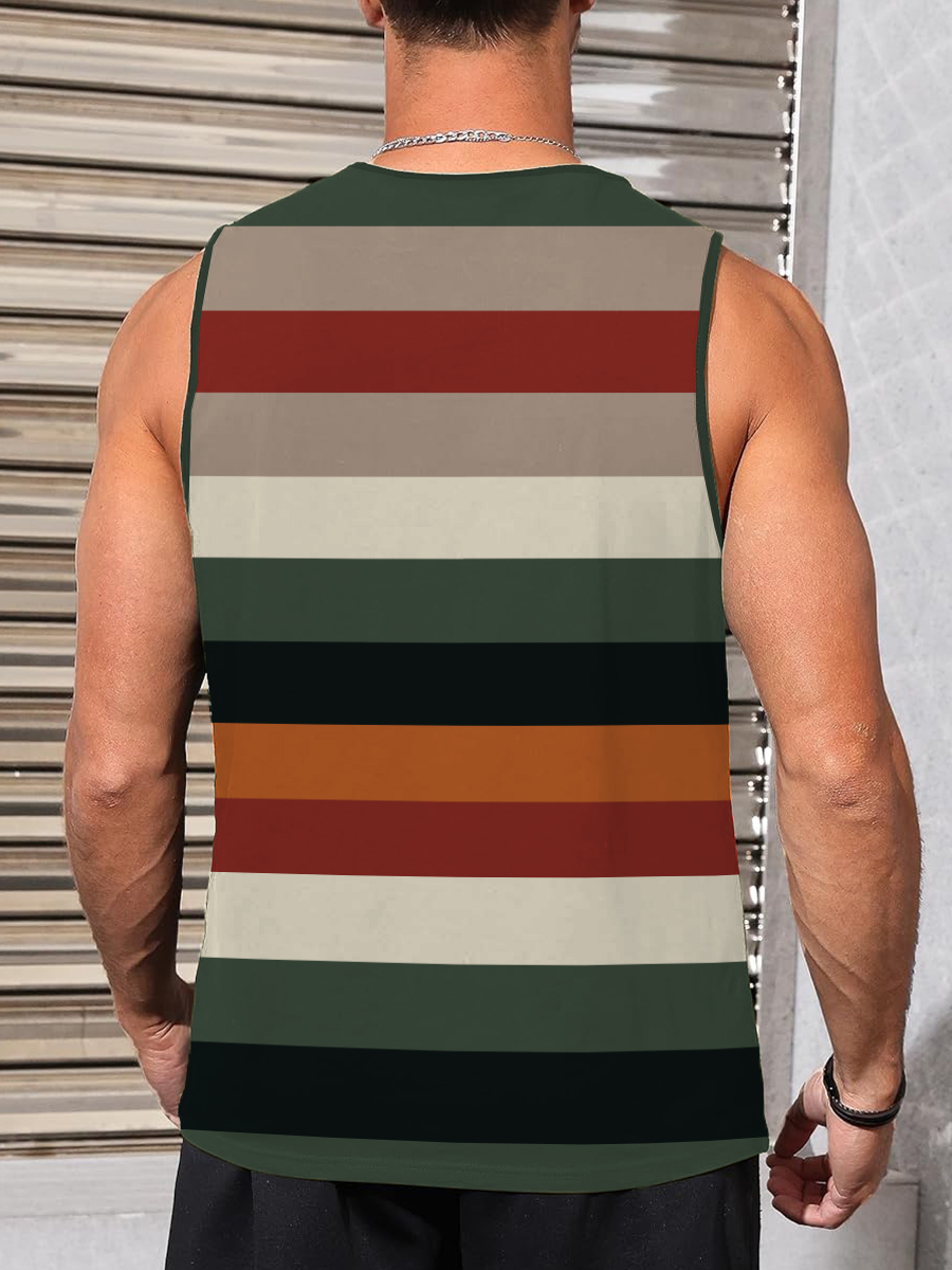 Men's Rainbow Stripes Crew Neck Tank Top Muscle Tee