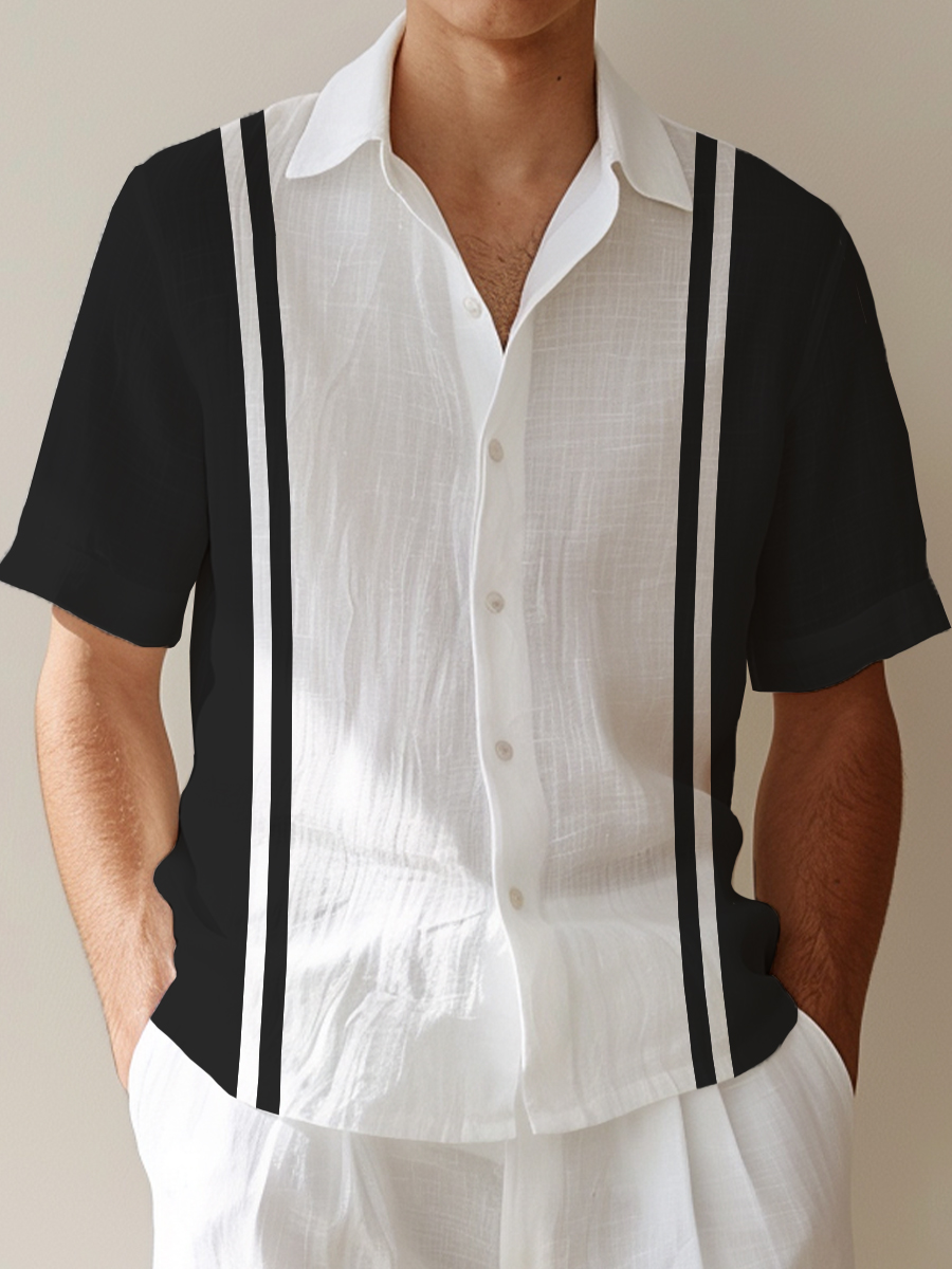 Men's Cotton-Linen Shirts Casual Natural Bowling Style Breathable Summer Lightweight Hawaiian Shirts