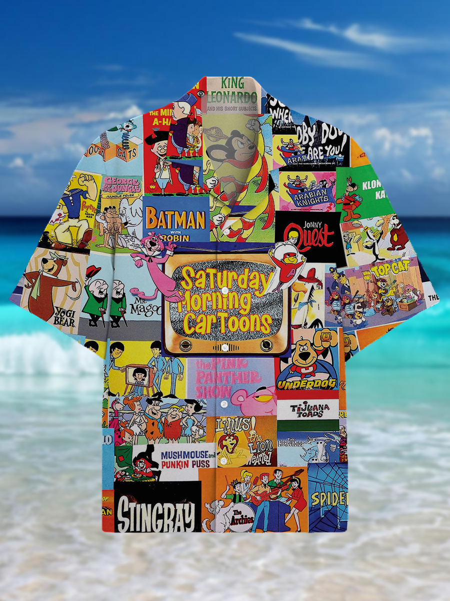 Men's Vintage Saturday Morning Cartoons Pattern Shirt