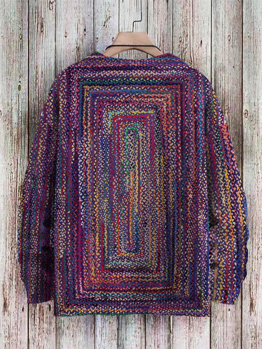 Unisex Colorful Plaid Art Print Casual Knit Pullover Sweater