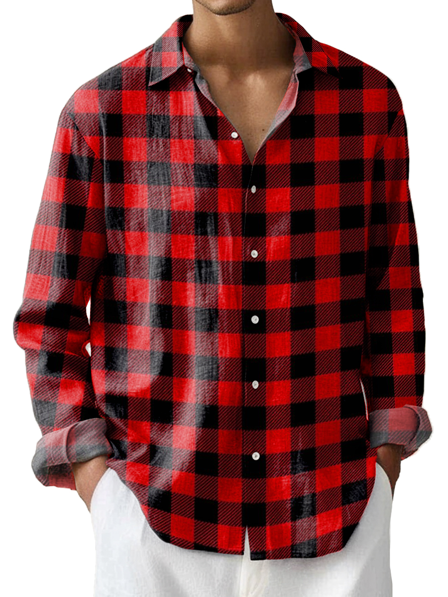 Vintage Plaid Print Easy Care Long Sleeve Shirt