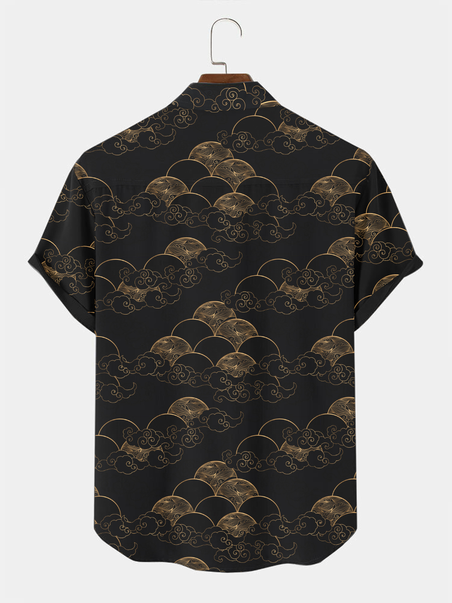 Japanese Style Cloud Print Short Sleeve Shirt
