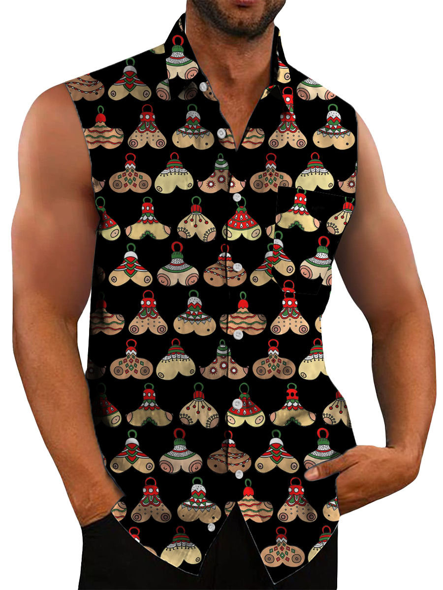 Men's Hawaiian Shirts Fun Boobs Print Sleeveless Dirty Christmas Shirts
