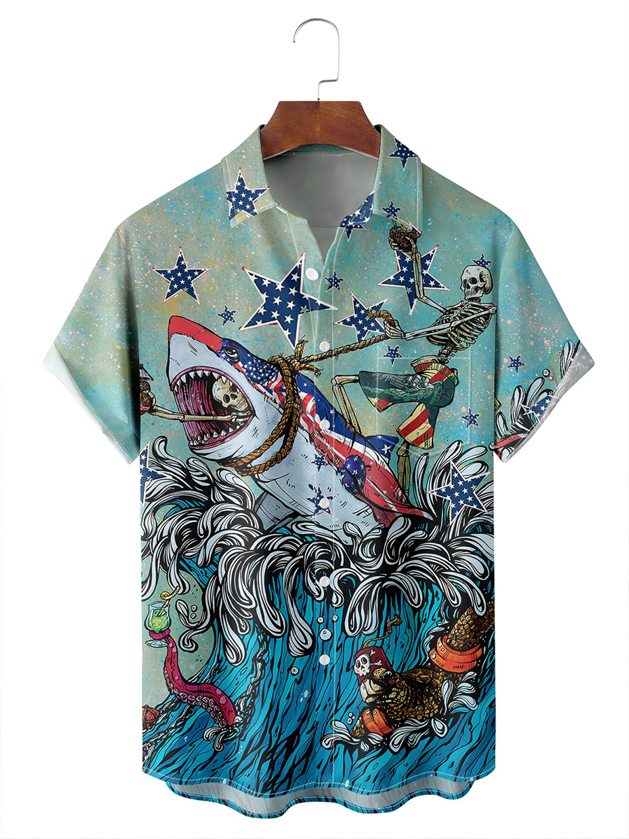 Shark Surfing Hawaiian Shirt
