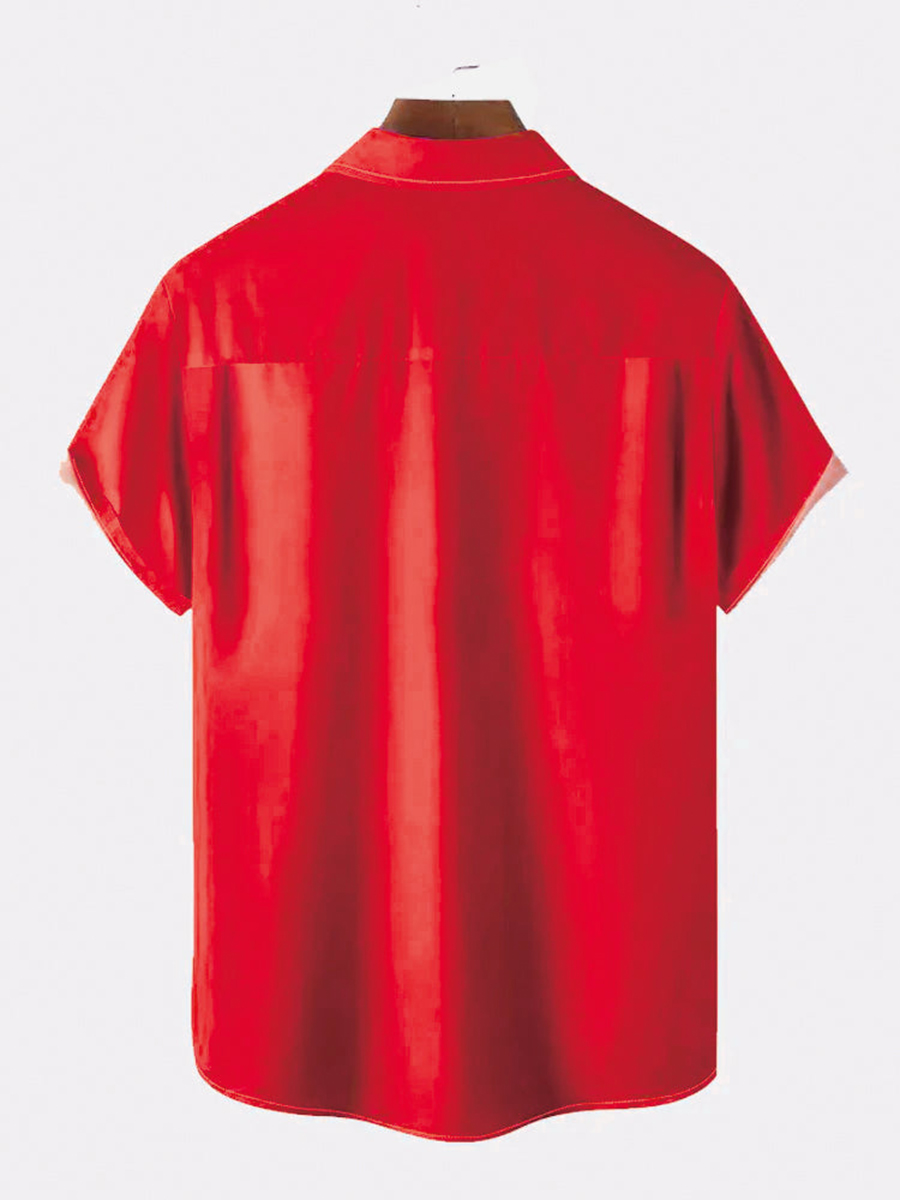 Flamingo Print Summer Bowling Style Hawaiian Short Sleeve Shirt