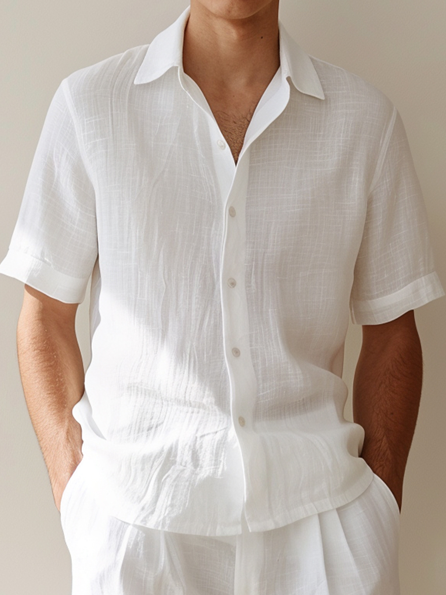Men's Cotton-Linen Shirts Casual Basics Solid Color Breathable Summer Lightweight Shirts