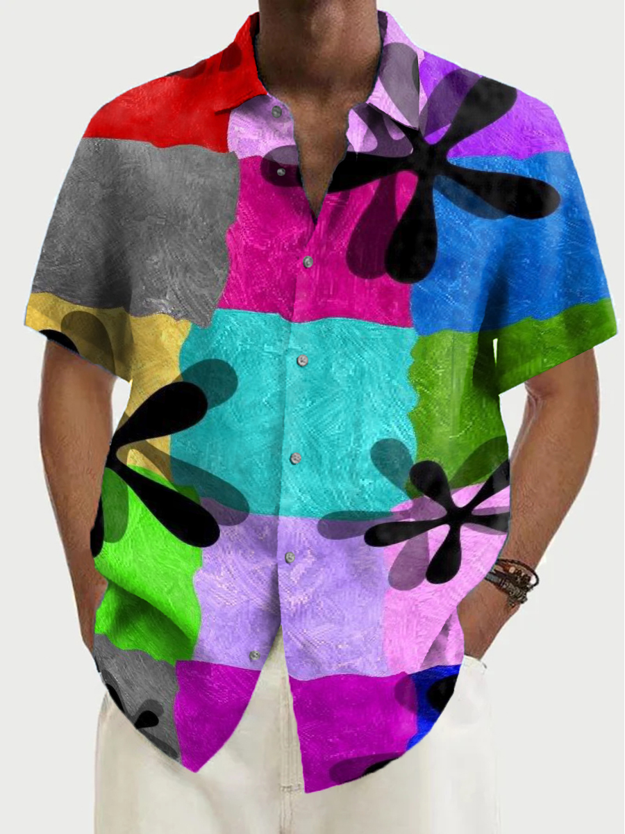 Stylish Colorblock Floral Pattern Shirt Plus Size Men's Shirt