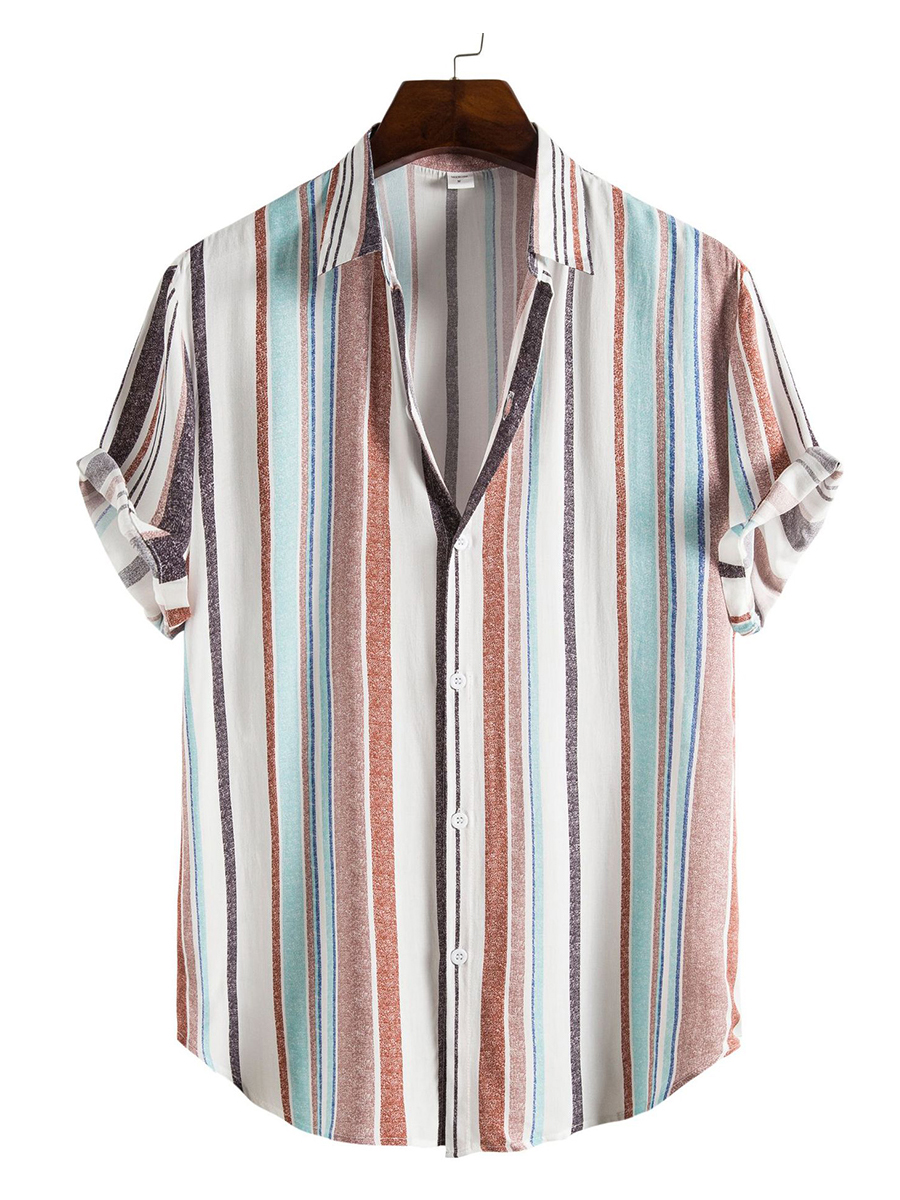 Retro Stripes Men's Hawaiian Shirts Stretch Aloha Camp Shirts