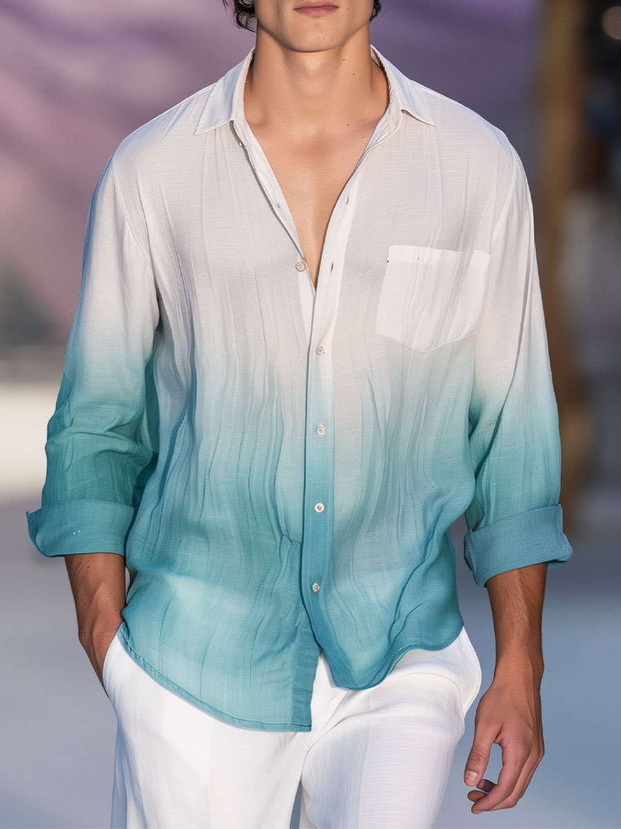 Men's Hawaiian Shirt Ombre Casual Vacation Oversized Long Sleeve Shirt