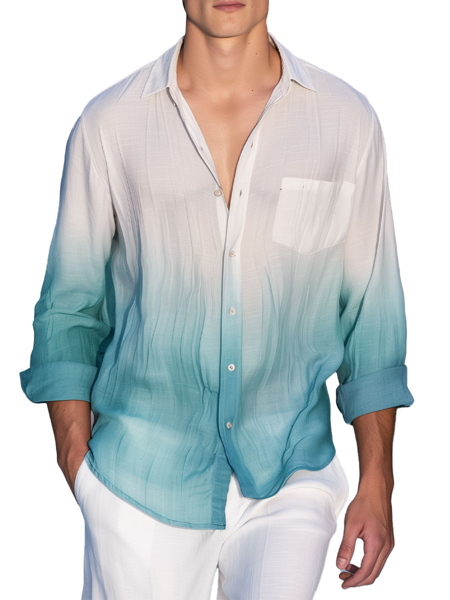 Men's Hawaiian Shirt Ombre Casual Vacation Oversized Long Sleeve Shirt