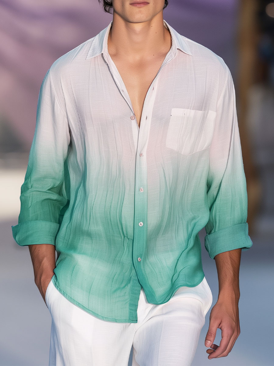 Men's Hawaiian Shirt Ombre Casual Vacation Oversized Long Sleeve Shirt