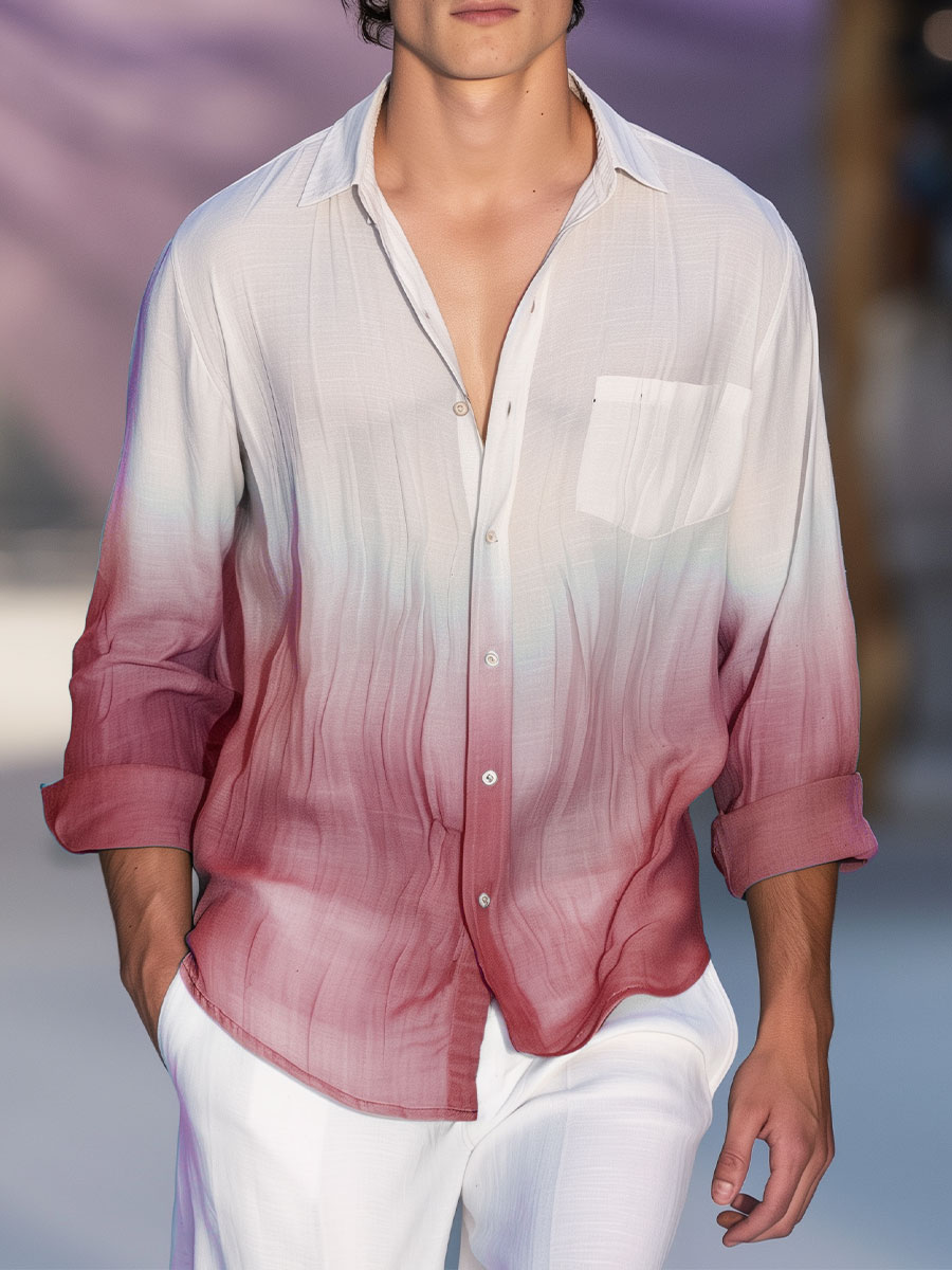 Men's Hawaiian Shirt Ombre Casual Vacation Oversized Long Sleeve Shirt