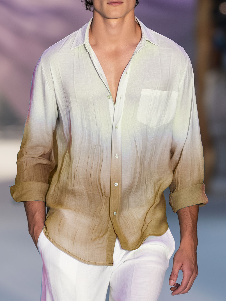 Men's Hawaiian Shirt Ombre Casual Vacation Oversized Long Sleeve Shirt