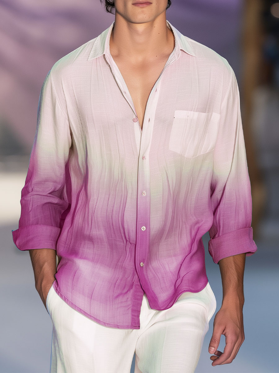 Men's Hawaiian Shirt Ombre Casual Vacation Oversized Long Sleeve Shirt