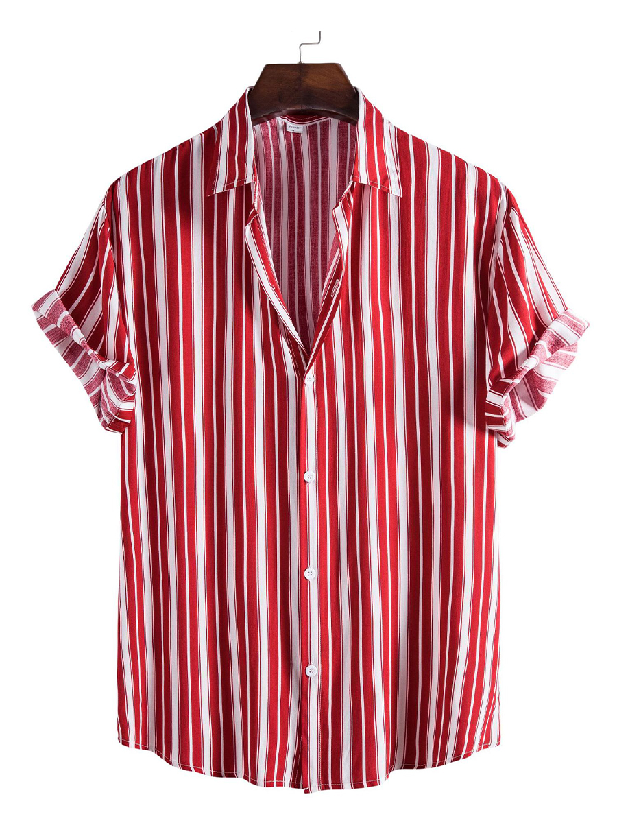 Retro Stripes Men's Hawaiian Shirts Stretch Aloha Camp Shirts