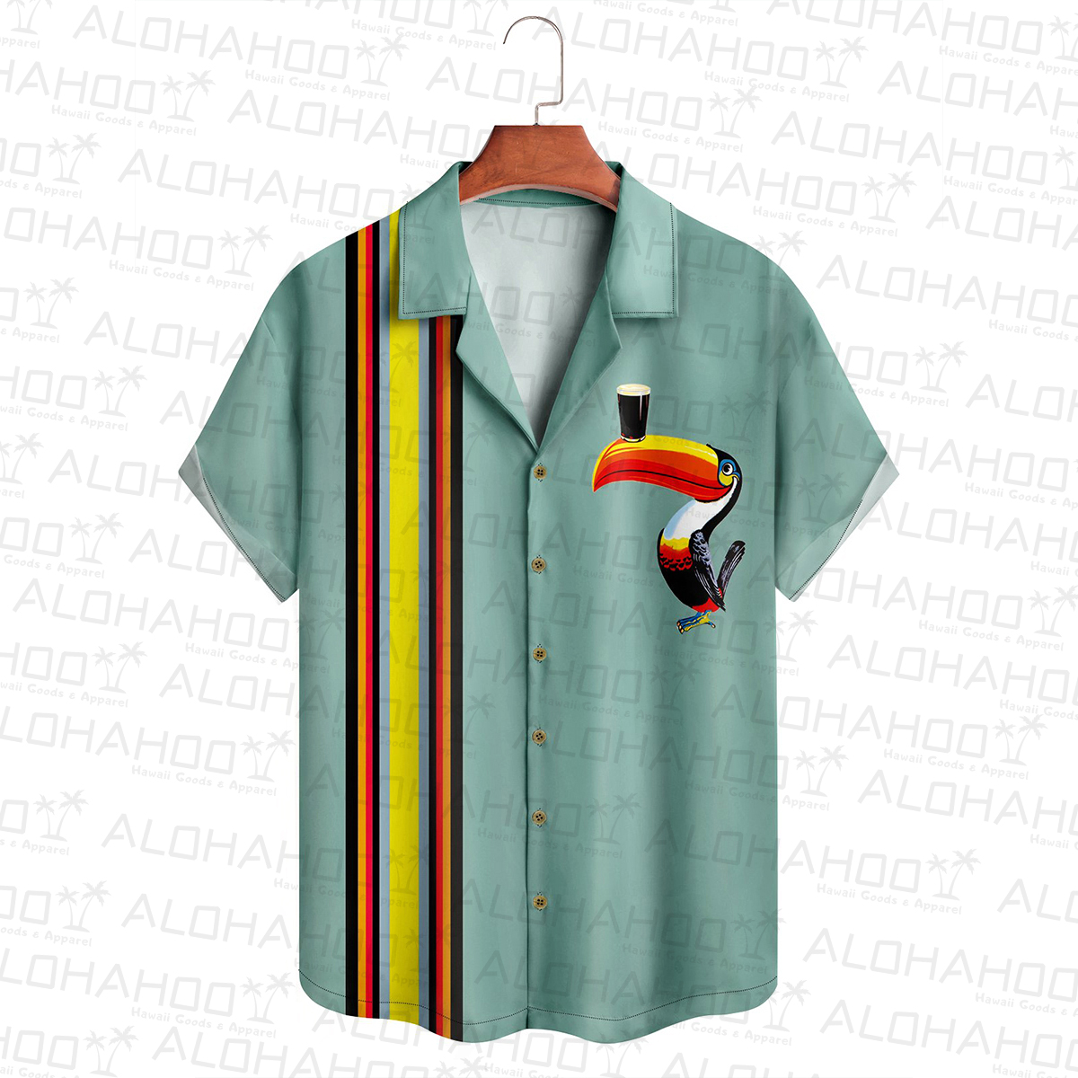 Moisture-wicking Tropical Toucan Bowling Satin Shirt