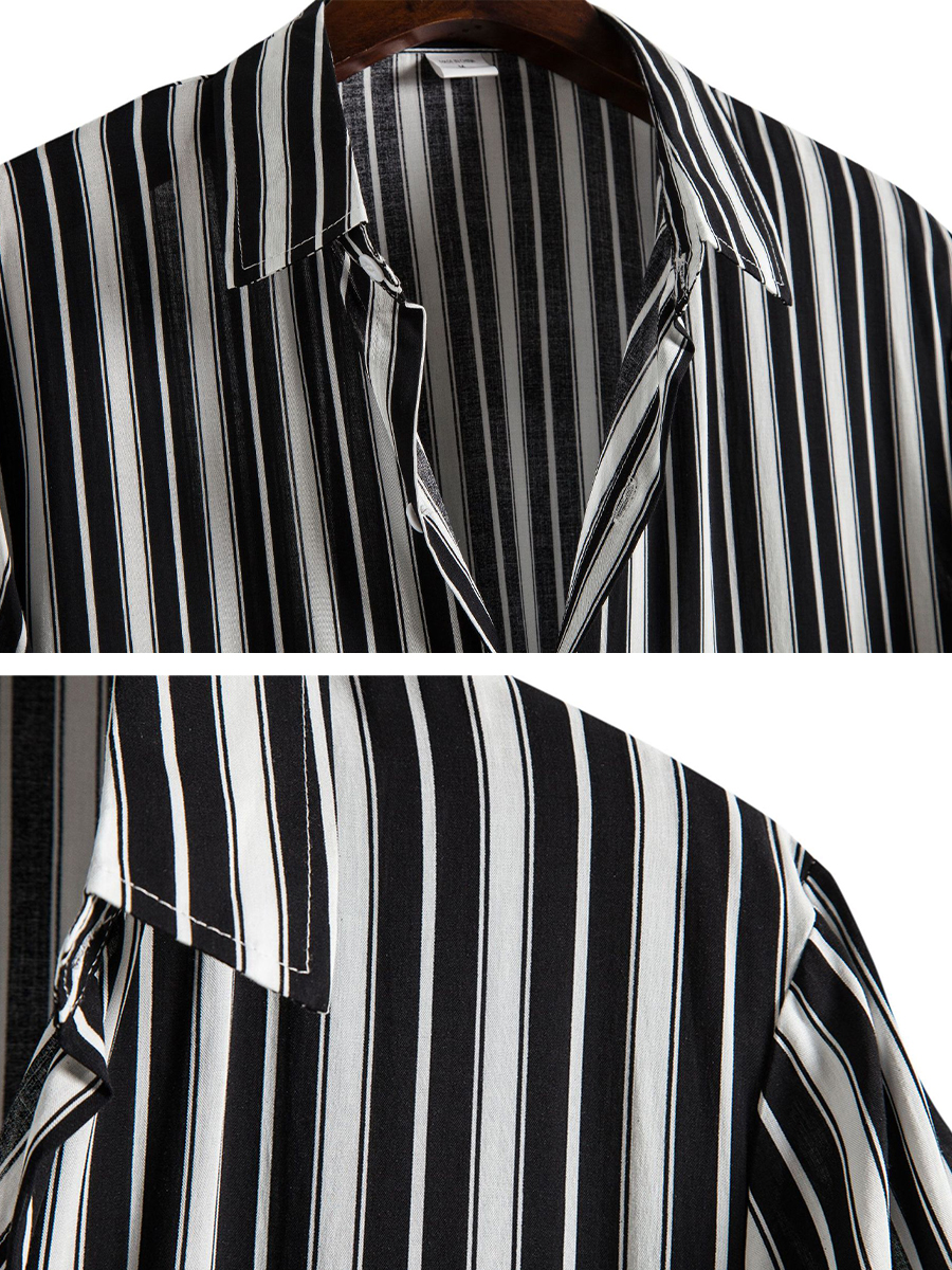 Retro Stripes Men's Hawaiian Shirts Stretch Aloha Camp Shirts