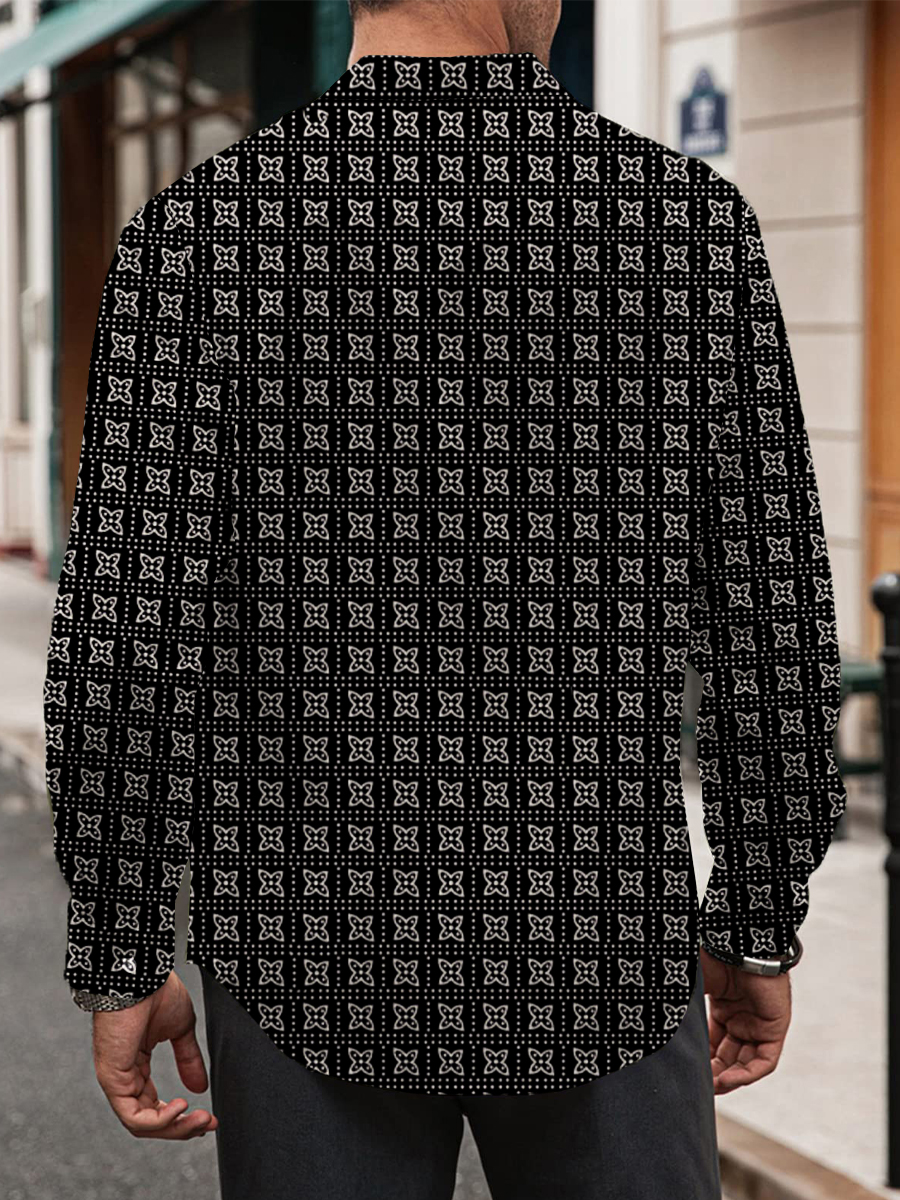 Vintage Casual Long Sleeve Shirt Geometry Button Shirt