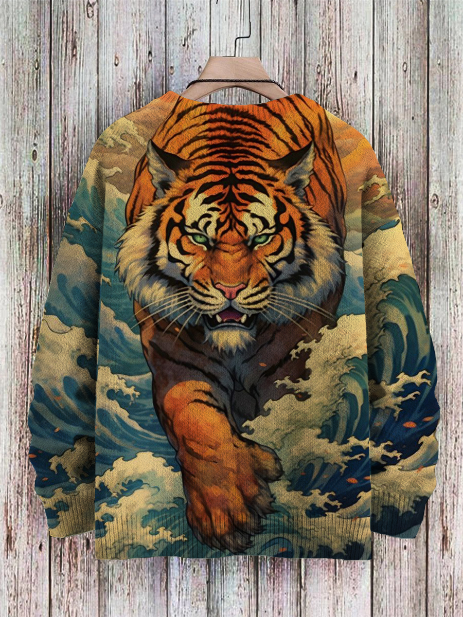 Men's Sweater Tiger Pattern Pullover Print Casual Sweater