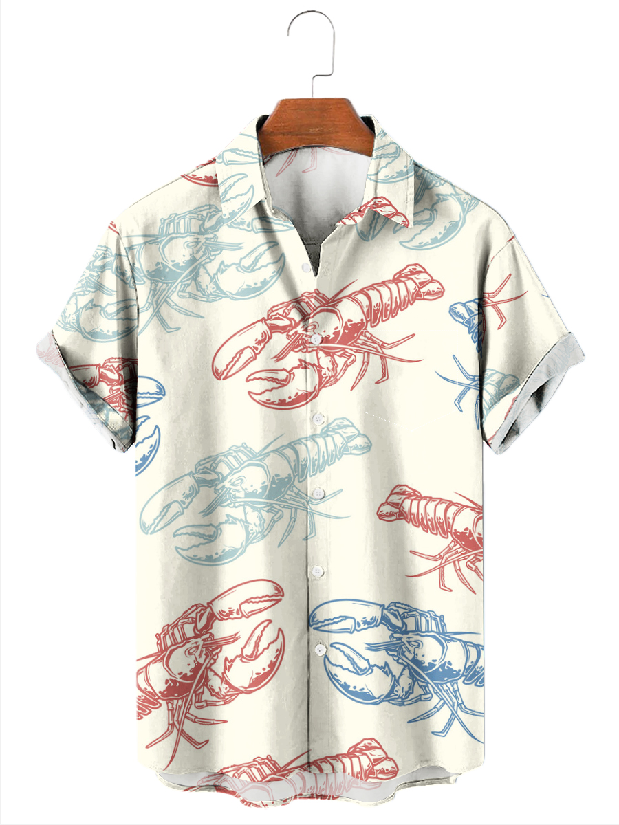 Vintage Hawaiian Shirts Crayfish Print Easy Care Aloha Shirts