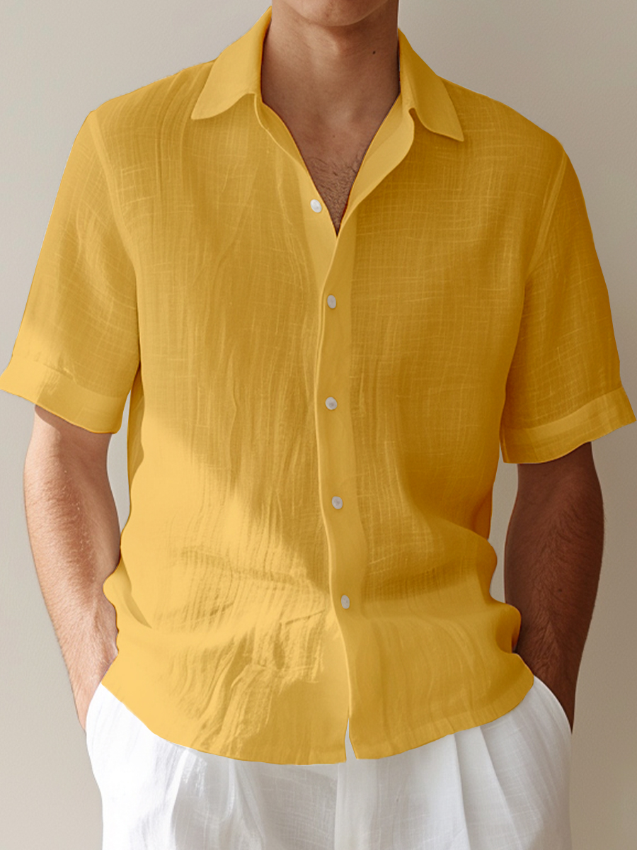Men's Cotton-Linen Shirts Casual Basics Solid Color Breathable Summer Lightweight Shirts