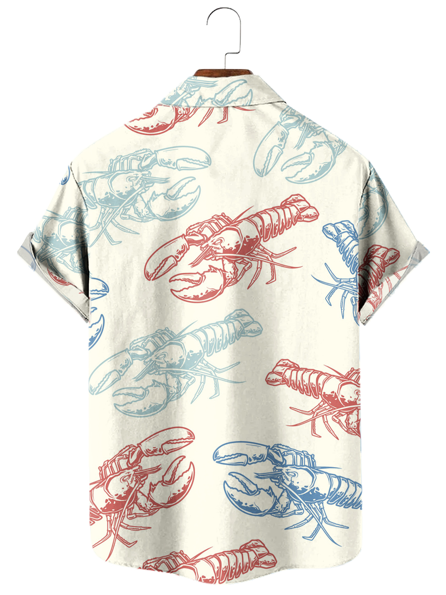 Vintage Hawaiian Shirts Crayfish Print Easy Care Aloha Shirts