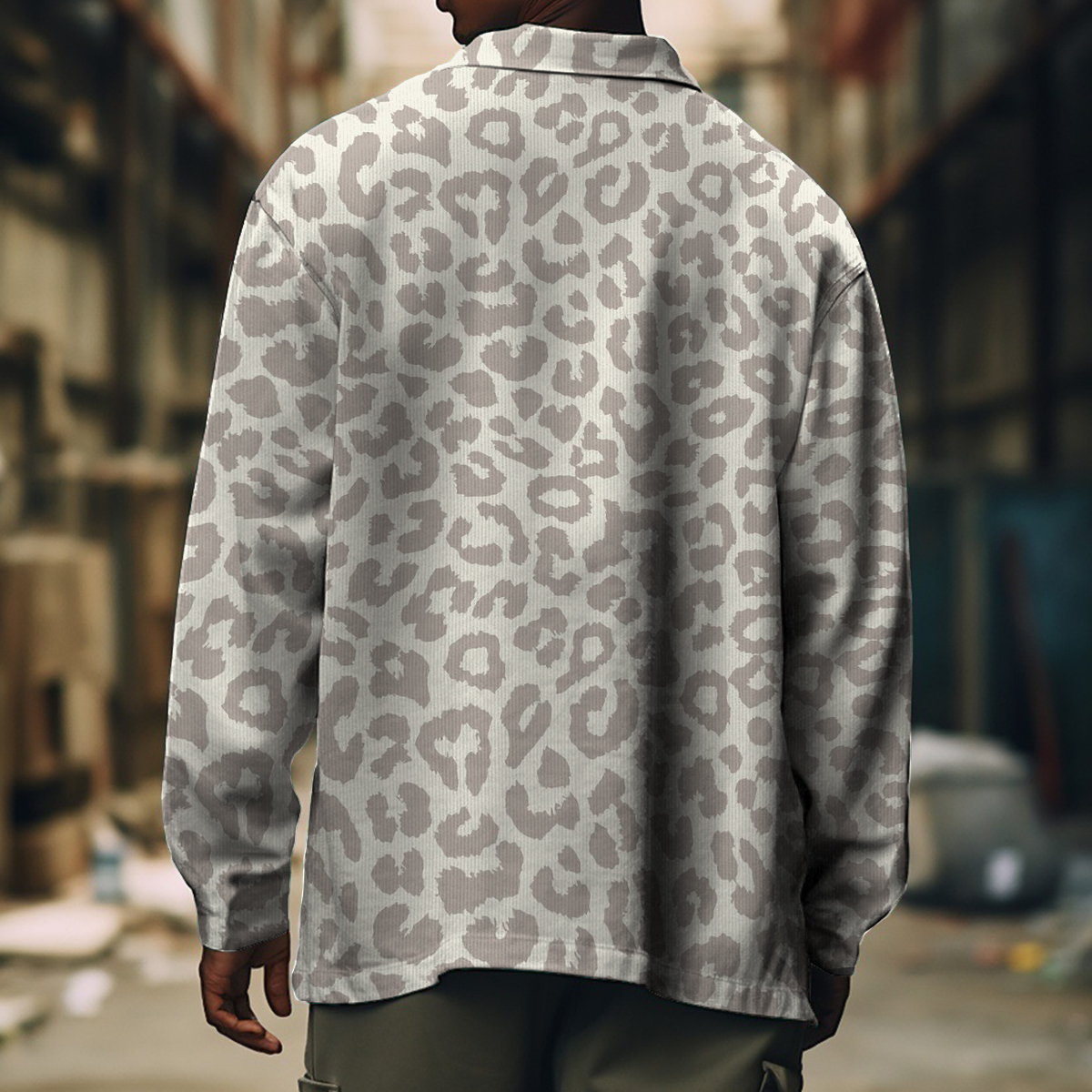 Men's Casual Jacket Retro Leopard Pattern Long Sleeve Pockets Shirt Jacket